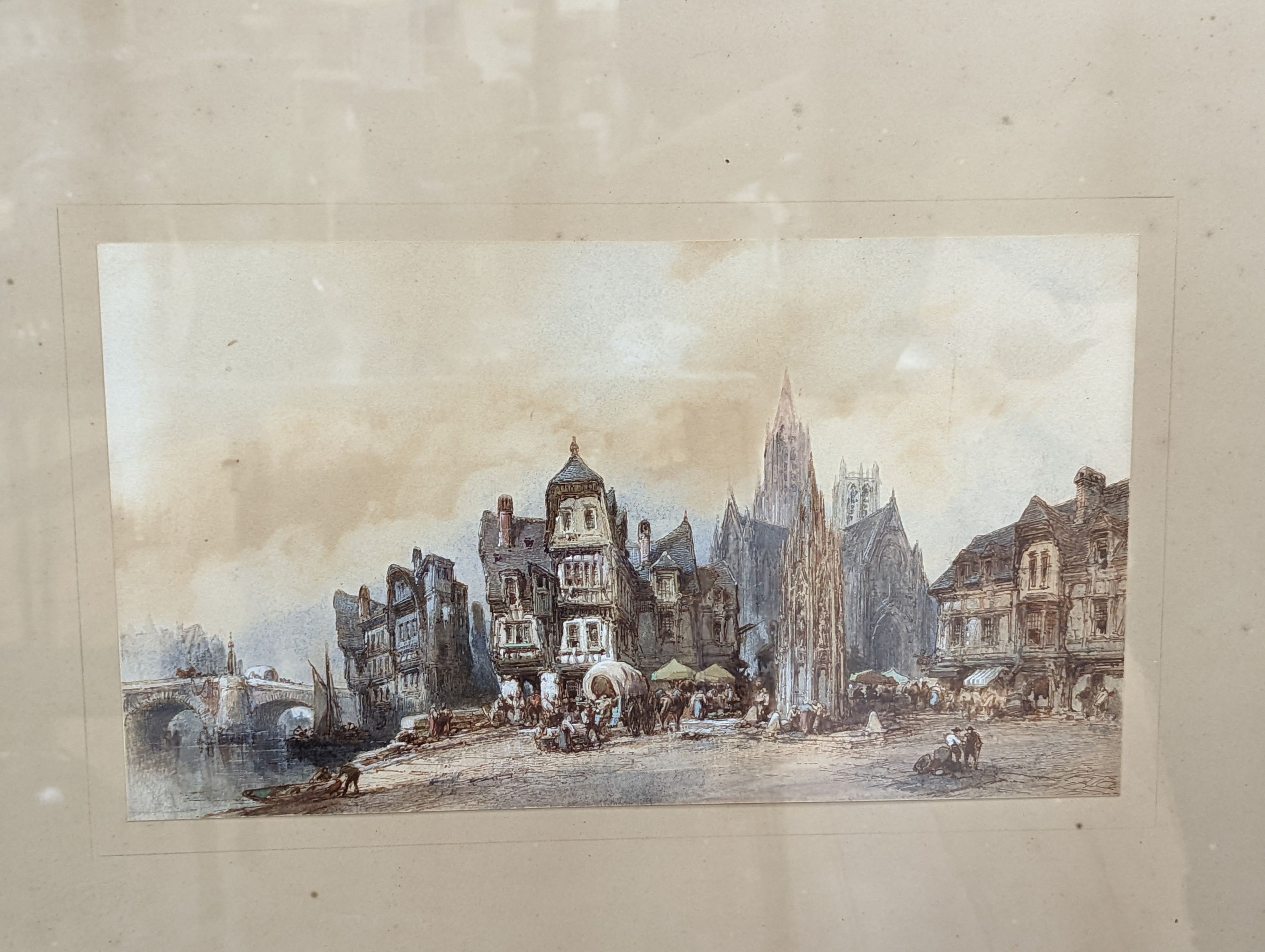 Paul Marny (1829-1914), two watercolours, Flemish cathedral town scenes, one signed, 33 x 49cm and 24 x 41cm